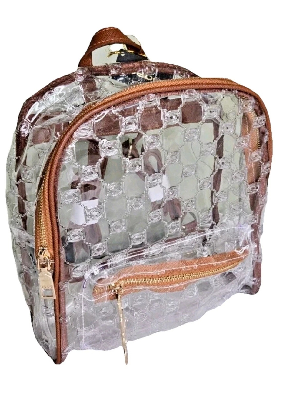 Bebe Clear Check Pattern Mini Backpack with Rose Gold Trim